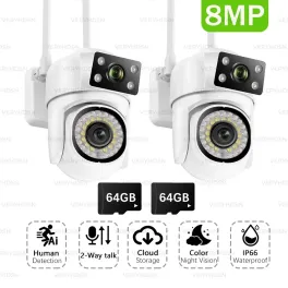 Sensor size: 1/2.7", plug type: us plug, ships from: china - 4k 8mp fhd wifi camera smart ptz dual lens dual screen surveillance camera full color night vision auto tracking outdoor 8x zoom
