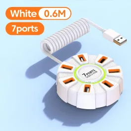Color: white - usb 2.0 hub 10 ports multi splitter adapter 5gbps high speed usb splitter power adapter 7 port multiple expander for pc laptop