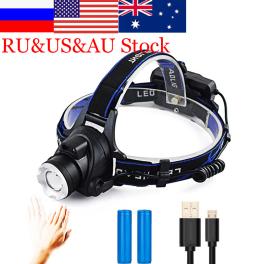 Ships from: china, body color: beige - zk20 led induction headlamp headlight sensor control adjustable usb rechargeable zoomable cycling running camping light torch