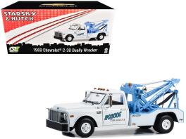 1969 chevrolet c-30 dually wrecker tow truck "roscoe tow service" white "starsky and hutch" (1975-1979) tv series 1/18 diecast model car by greenlight