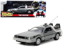 Delorean brushed metal time machine with lights "back to the future" (1985) movie "hollywood rides" series 1/24 diecast model car by jada