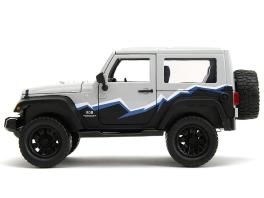 2007 jeep wrangler gray and black with blue and white stripes with extra wheels "just trucks" series 1/24 diecast model car by jada