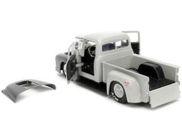 1956 ford f-100 pickup truck tan and gray metallic and guile diecast figure "street fighter" video game "anime hollywood rides" series 1/24 diecast model car by jada