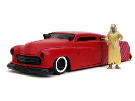 1951 mercury matt red with purple stripes and creep diecast figure "creepshow" (1982) movie "hollywood rides" series 1/24 diecast model car by jada