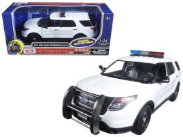 2015 ford police interceptor utility white with flashing light bar and front and rear lights and 2 sounds 1/24 diecast model car by motormax