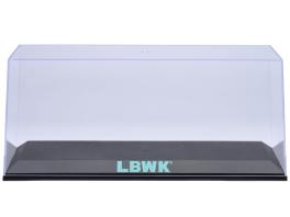 Collectible display show case with black plastic base and green "lbwk" logo for 1/18-1/24 scale model cars by autoart