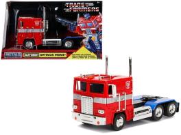 G1 autobot optimus prime truck red with robot on chassis from "transformers" tv series "hollywood rides" series 1/24 diecast model by jada