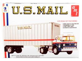 Skill 3 model kit ford c900 truck tractor with trailer "u.s. mail" 1/25 scale model by amt