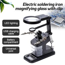 Welding tools with 3x/4.5x/25x magnifying glass 3 hand clamp illuminated led clip holder soldering iron stand for welding repairing 7026 black