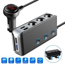 Cigarette lighter adapter 120w 12v 3 socket cigarette lighter splitter 4 usb charging ports independent switch car splitter adapter for all car devices black