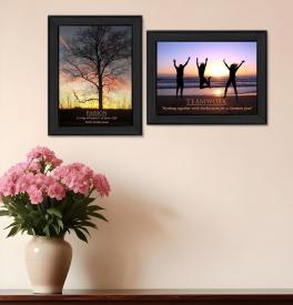 Set of two passion and teamwork black framed print wall art