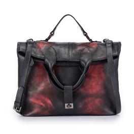 Fashion retro style female big bag oblique cross handbag pure color first layer cowhide briefcase bag