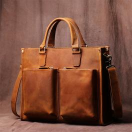 Vintage cowhide men's handbag business briefcase