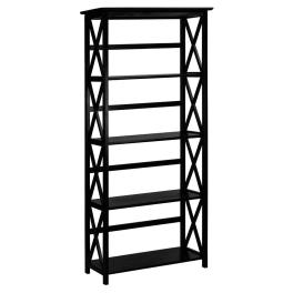 Tall 5-tier bookcase in black wood finish