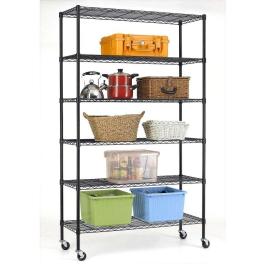 Heavy duty 6-shelf adjustable metal shelving rack with casters
