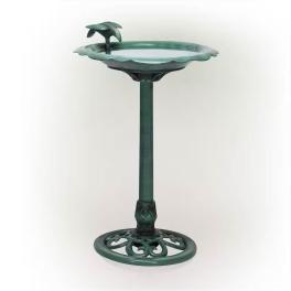 Outdoor polypropylene weather resistant bird bath in dark green finish