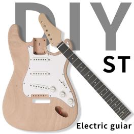 Diy 6 string st style electric guitar kits with mahogany body, maple neck and accessories