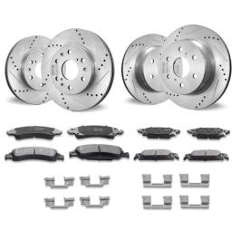 VEVOR Front Rear Brake Kit for 2014-2018 Chevy Silverado GMC Sierra 1500, 2015-2020 Suburban Tahoe Yukon XL Escalade ESV, Drilled & Slotted Brake Rotors Ceramic Brake Pads Replacement Kit