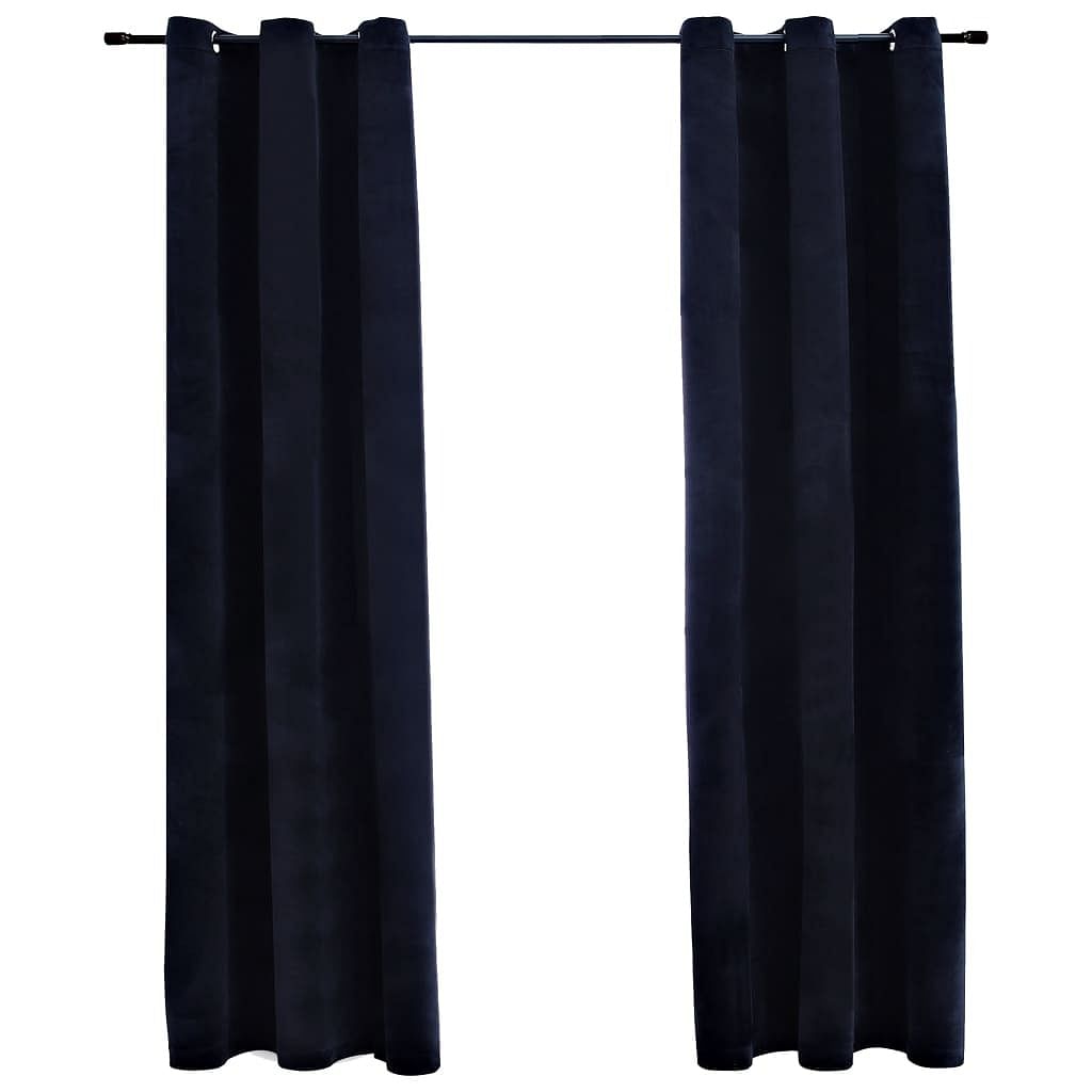 Blackout curtains with rings 2 pcs black 37"x84" velvet