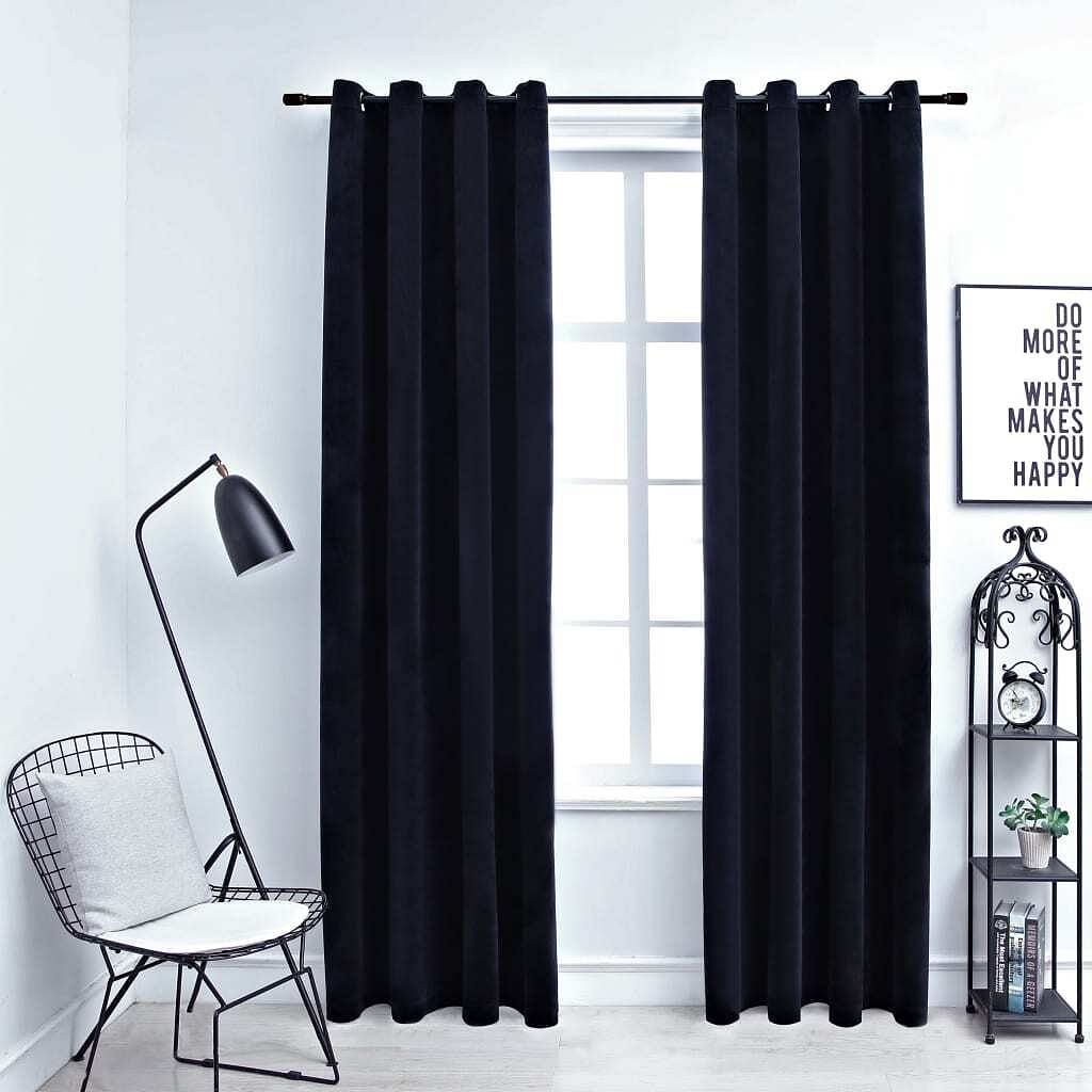 Blackout curtains with rings 2 pcs black 54"x63" velvet