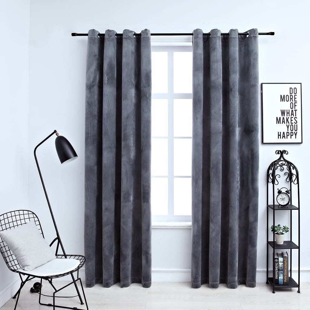 Blackout curtains with rings 2 pcs anthracite 54"x84" velvet