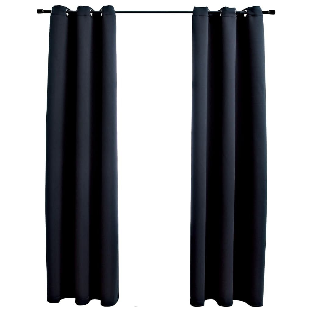 Blackout curtains with rings 2 pcs black 37"x95" fabric