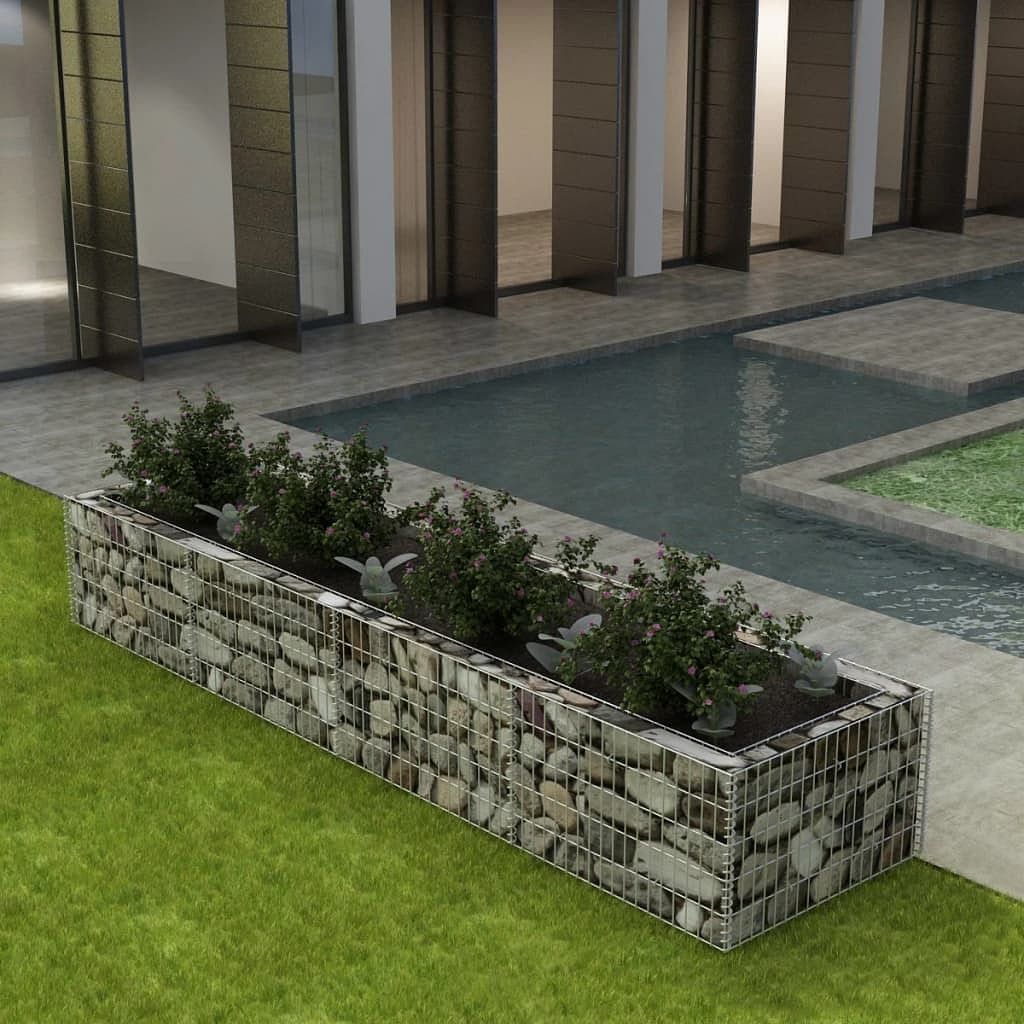 Gabion raised bed silver galvanized steel large