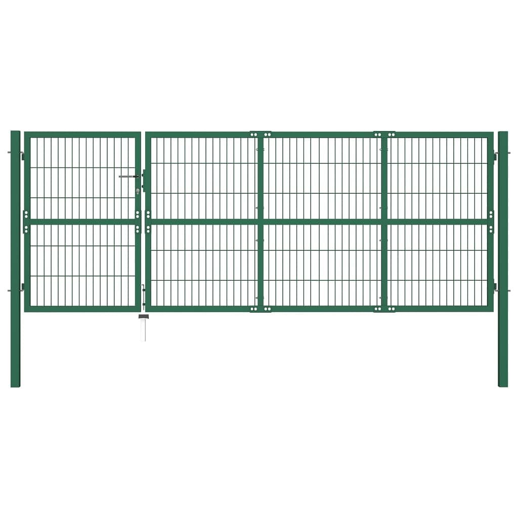 Garden fence gate with posts 137.8"x47.2" steel green