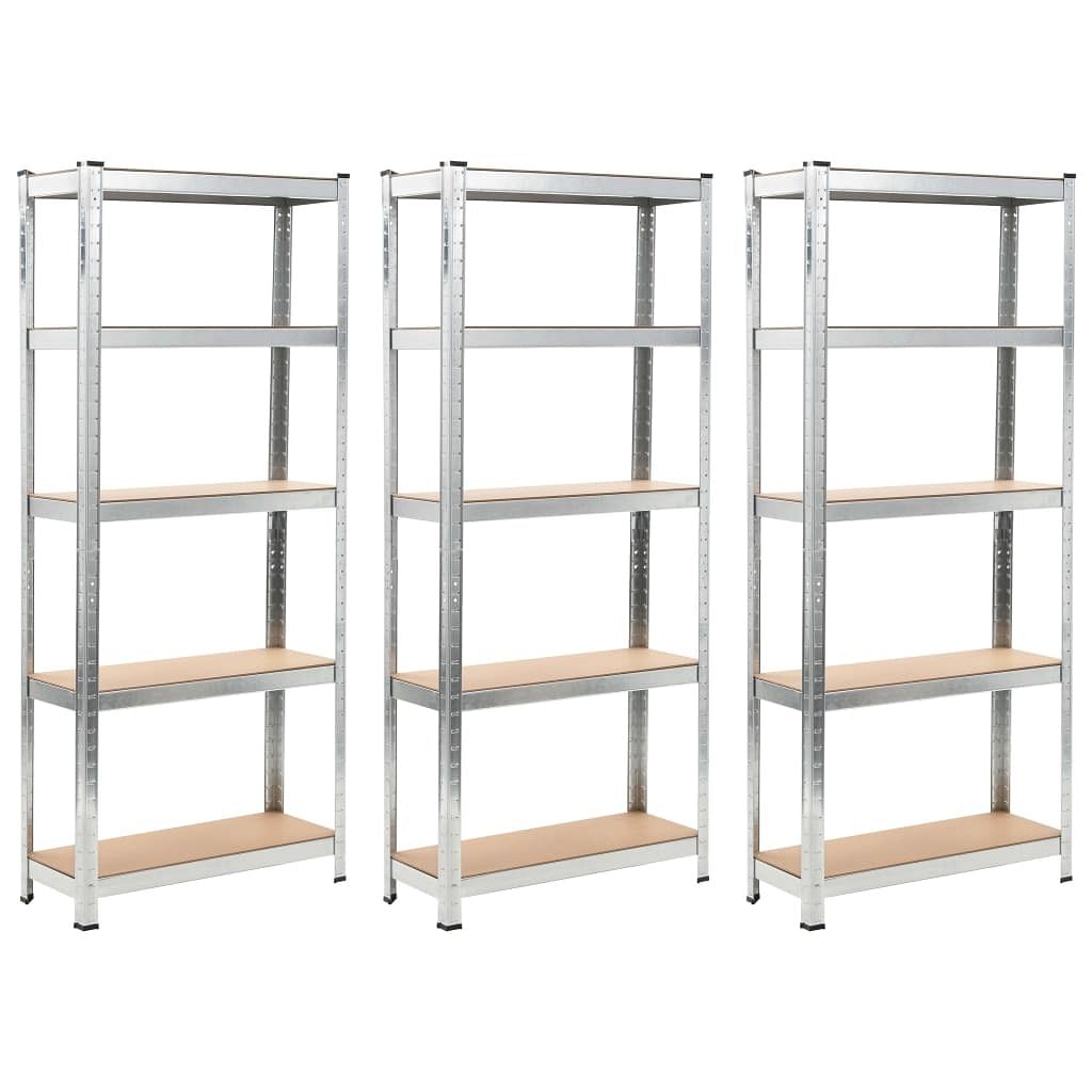 5-layer shelves 3 pcs silver steel&engineered wood