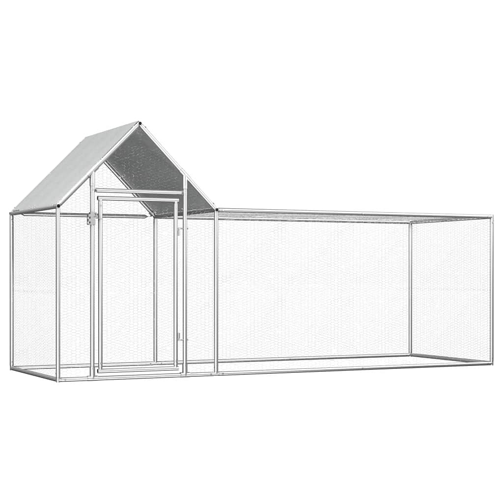 Chicken coop silver galvanized steel 9.8ft x 3.3ft x 4.9ft