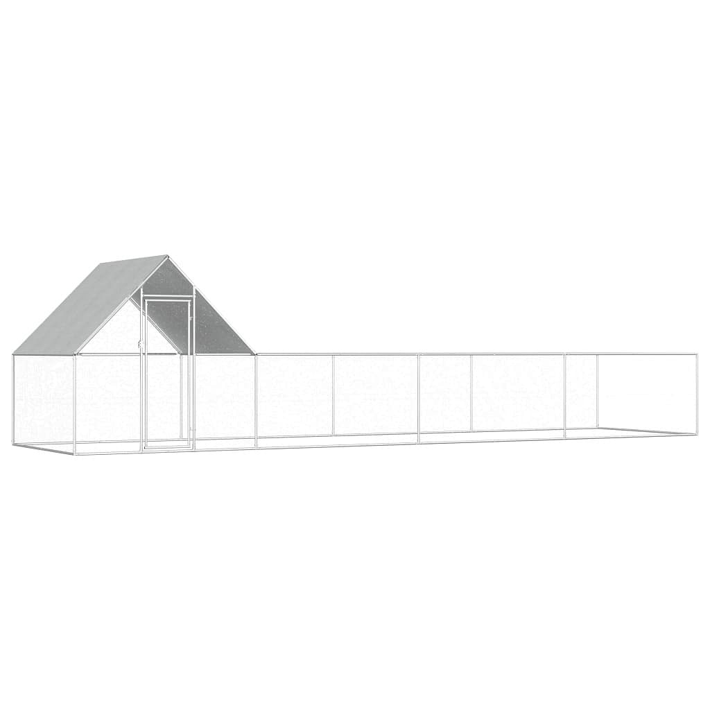 Chicken coop silver galvanized steel 26x6.5x6.5 feet durable