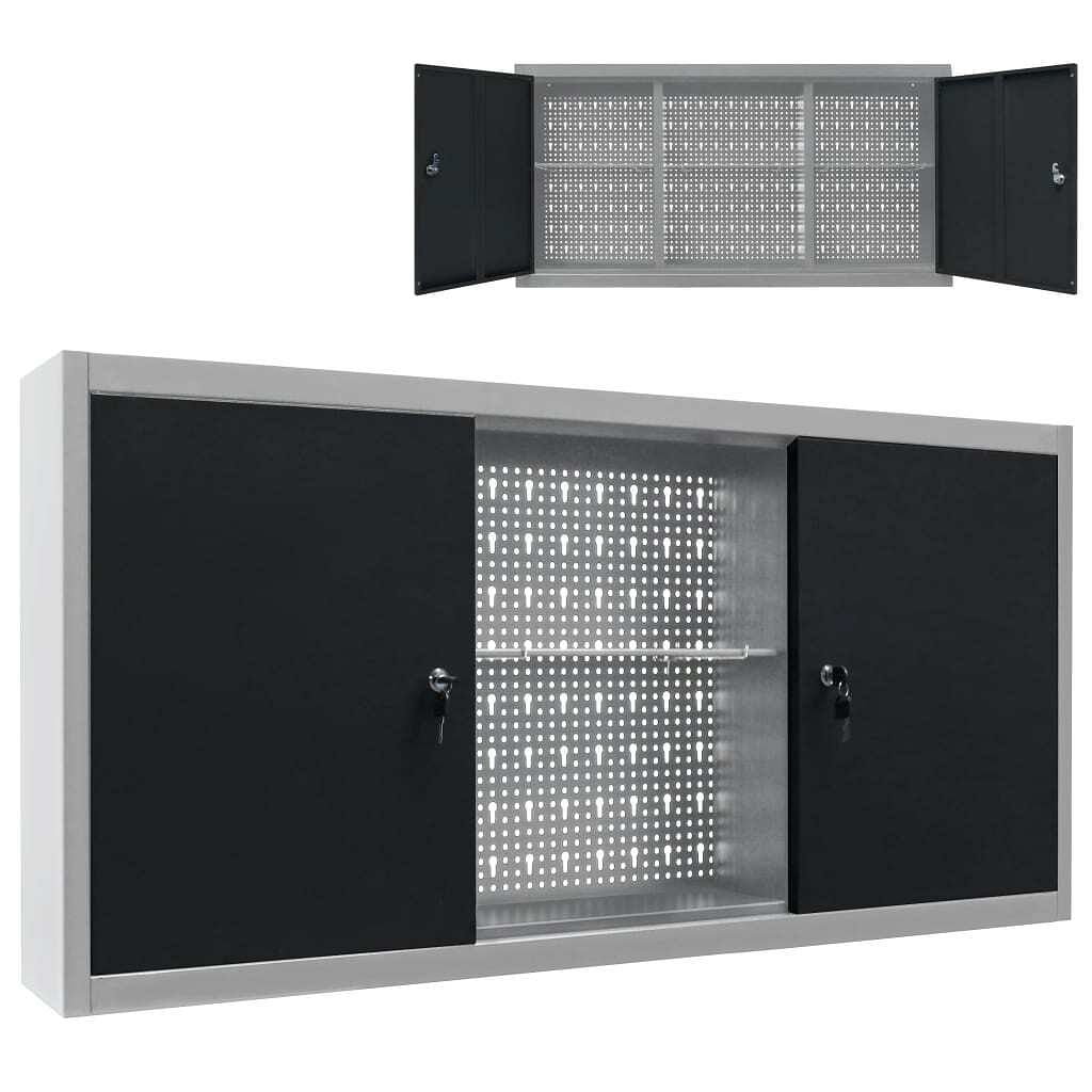 Wall mounted tool cabinet industrial style metal gray and black
