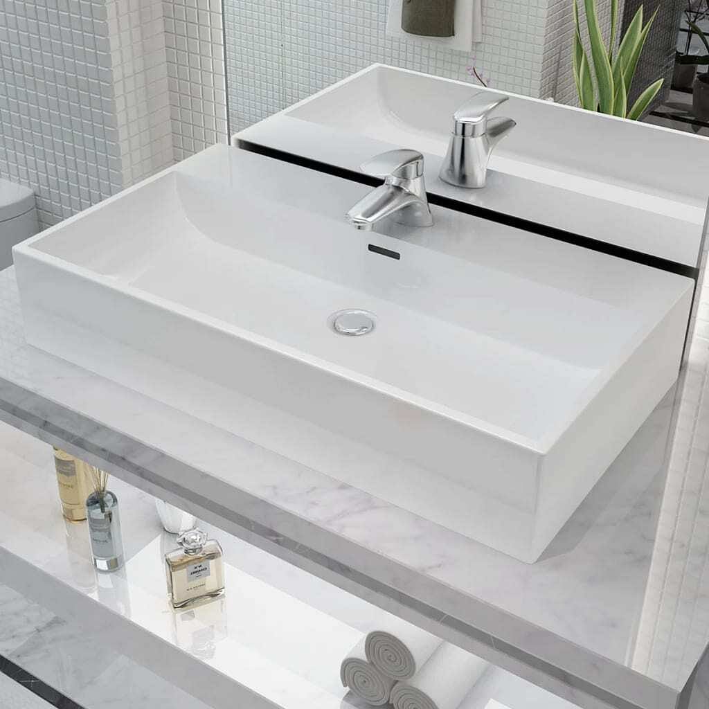 Basin with faucet hole ceramic white 30"x16.7"x5.7"