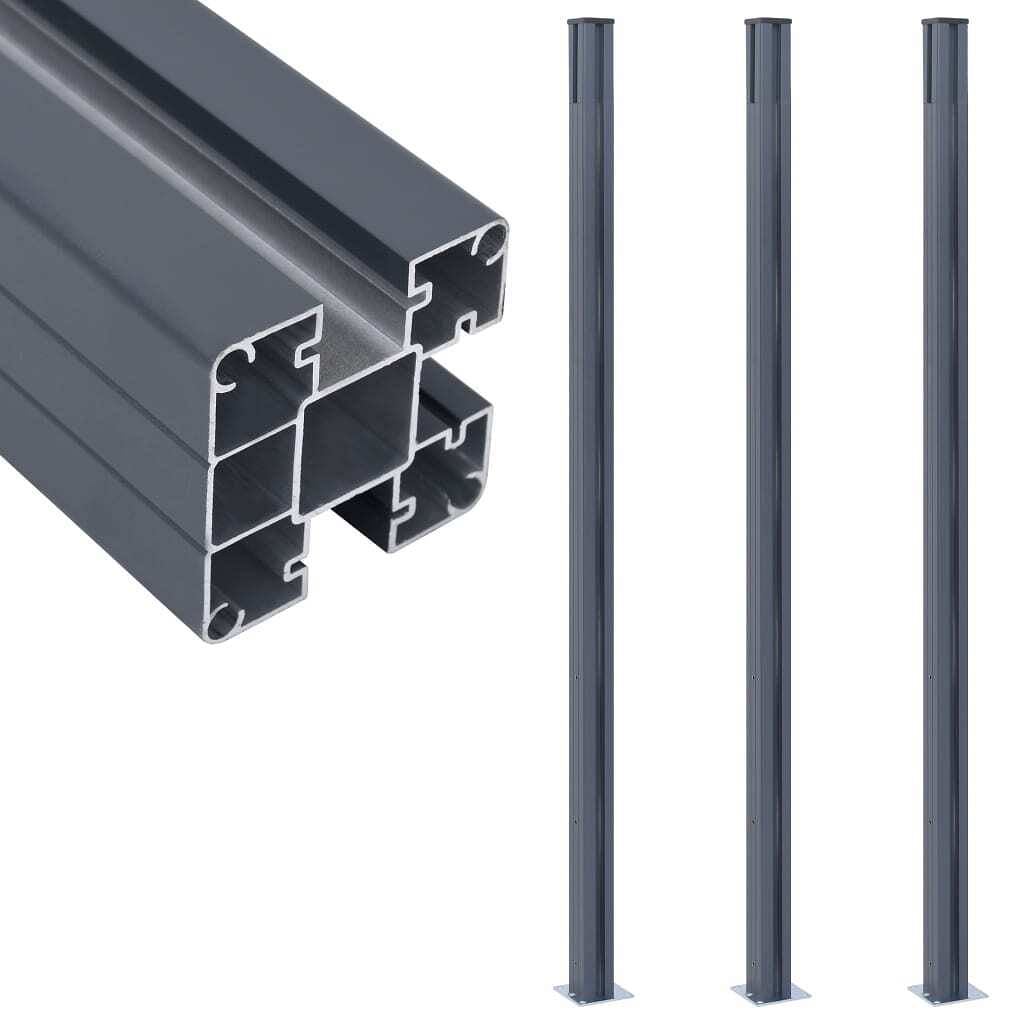 Fence posts 3 pcs dark gray 72.8" aluminum