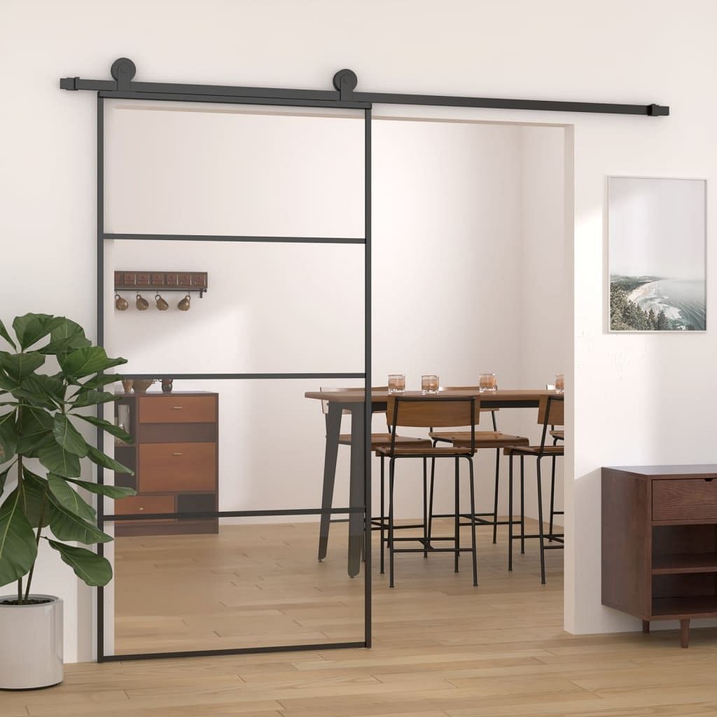 Sliding door aluminum and esg glass 40.4"x80.7" black