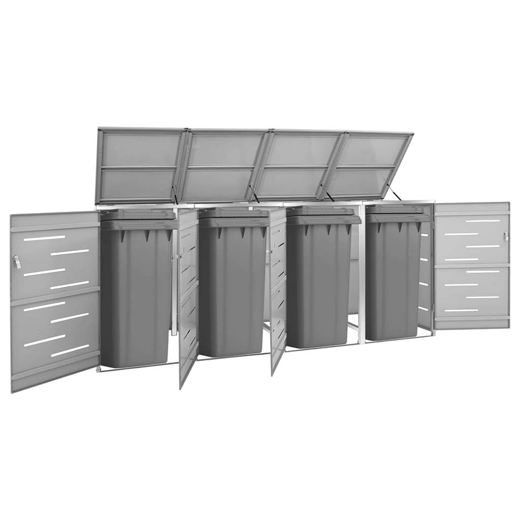 Quadruple wheelie bin shed 108.9"x30.5"x44.3" stainless steel
