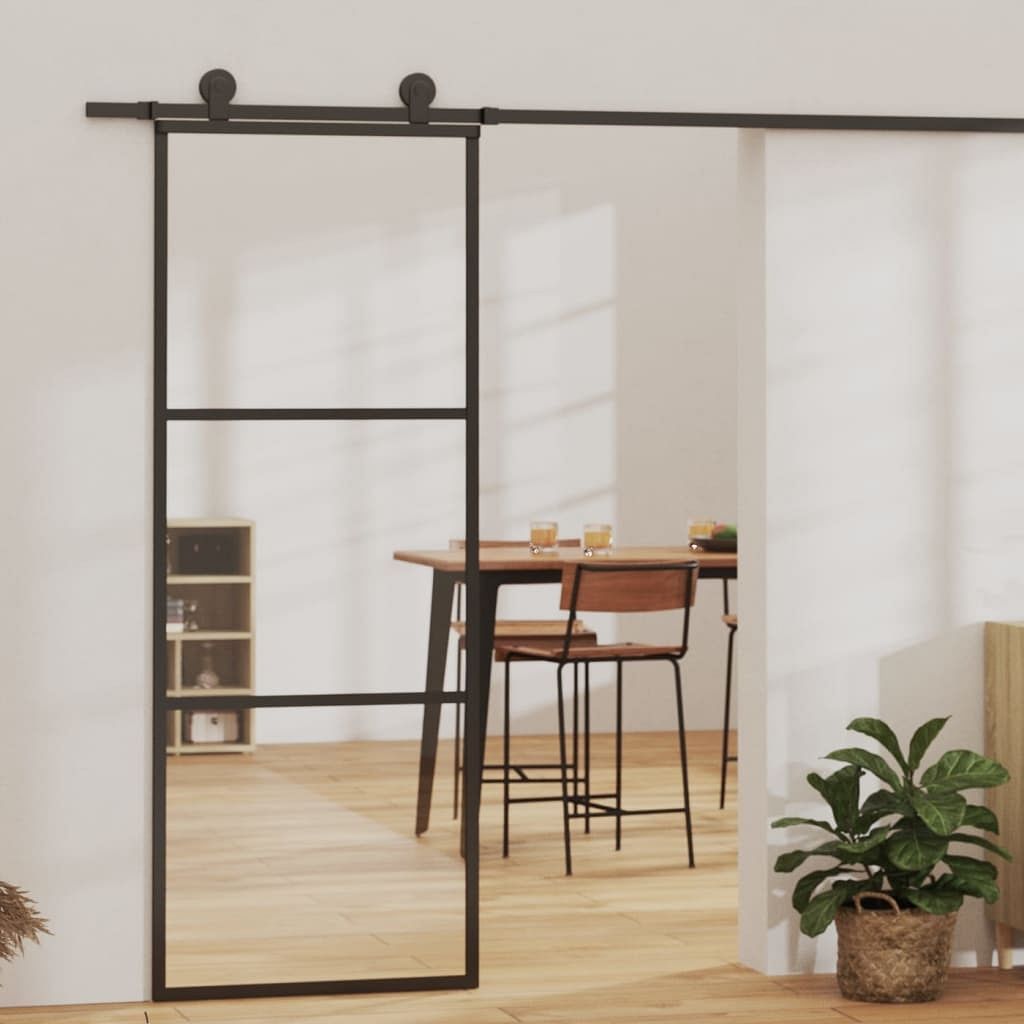 Sliding door 3-panel esg glass and aluminum 29.9"x80.7" black