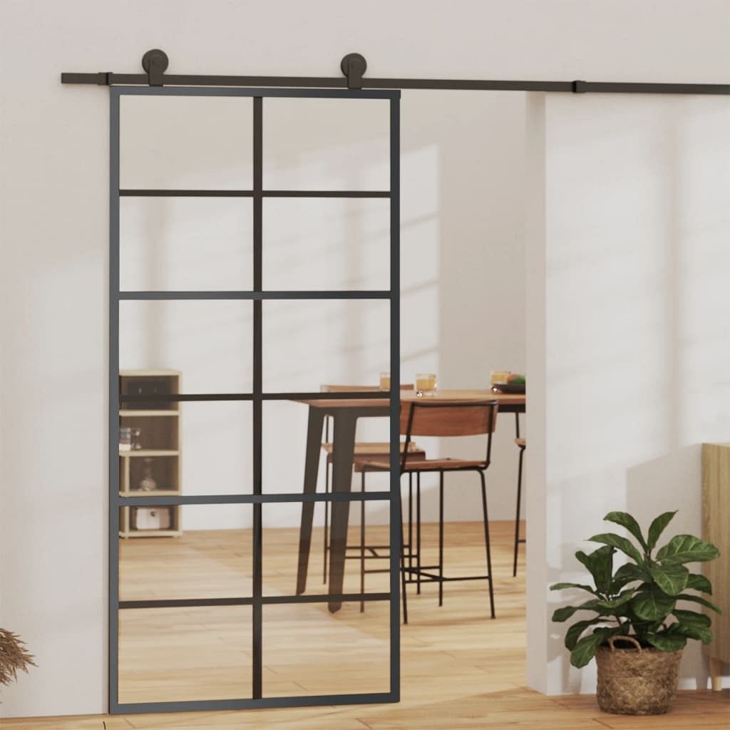 Sliding door esg glass and aluminum 35.4"x80.7" black