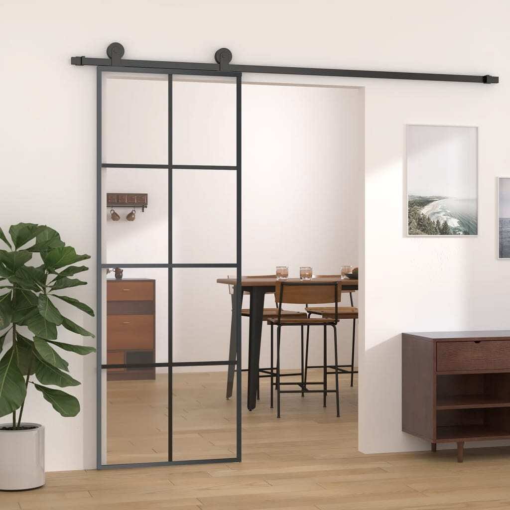 Sliding door black 29.9"x80.7" esg glass and aluminum