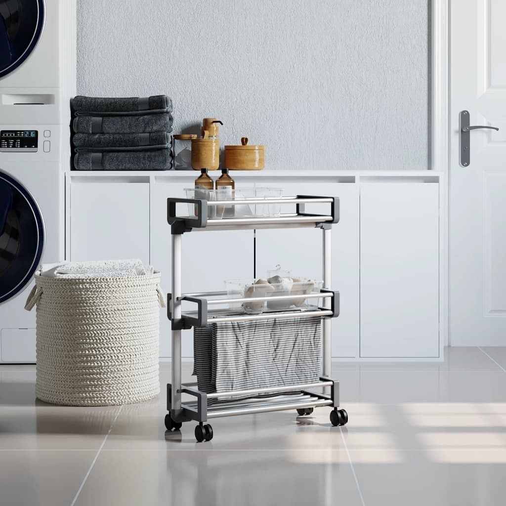 Storage trolley silver aluminum, plastic medium rollable