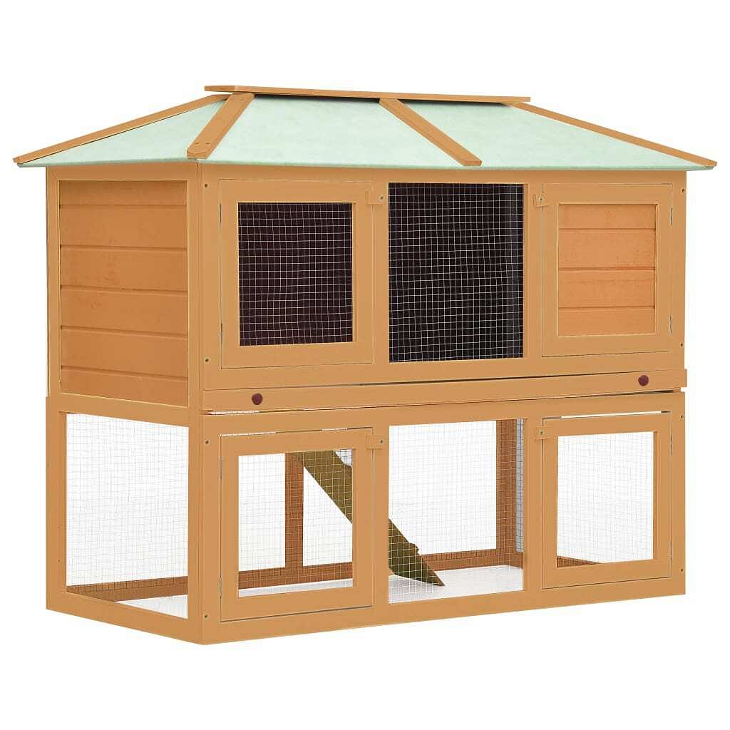 Animal cage brown fir wood double floor durable animal cage
