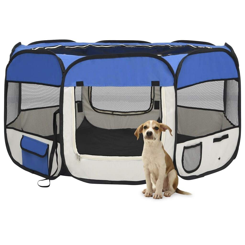 Dog playpen blue polyester medium collapsible dog playpen