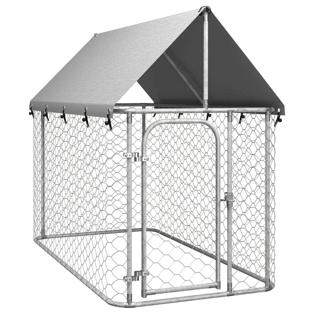 Dog kennel silver galvanized steel, polyethylene