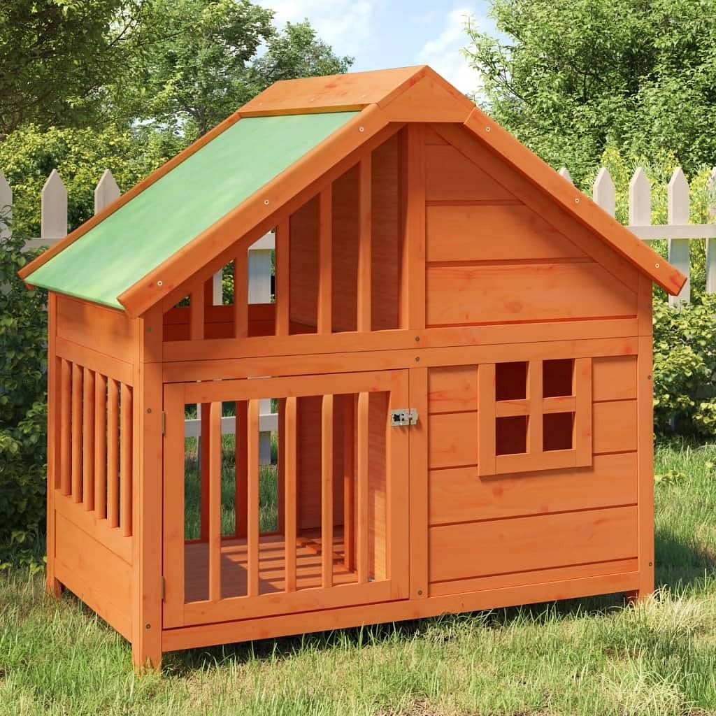 Dog kennel brown and green solid pine wood, plywood