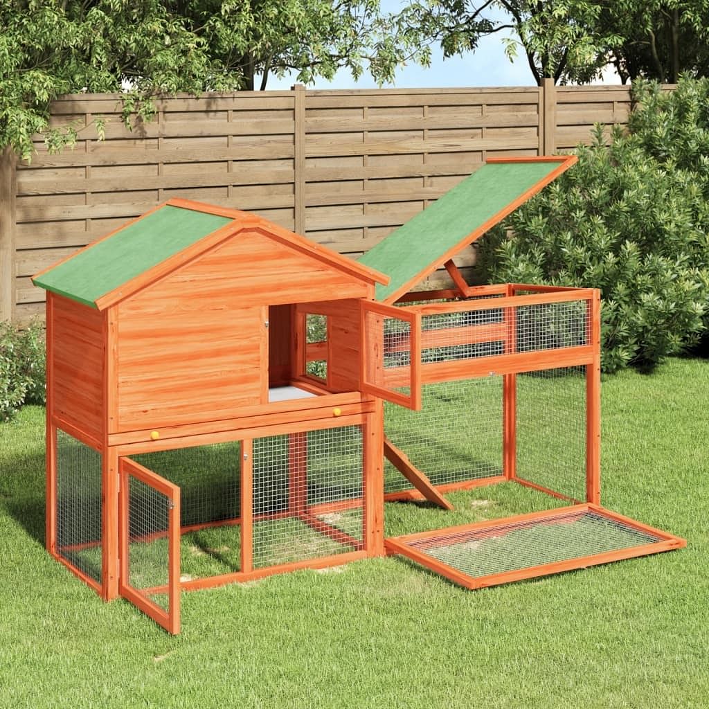 Rabbit hutch brown, green solid pine wood, plywood