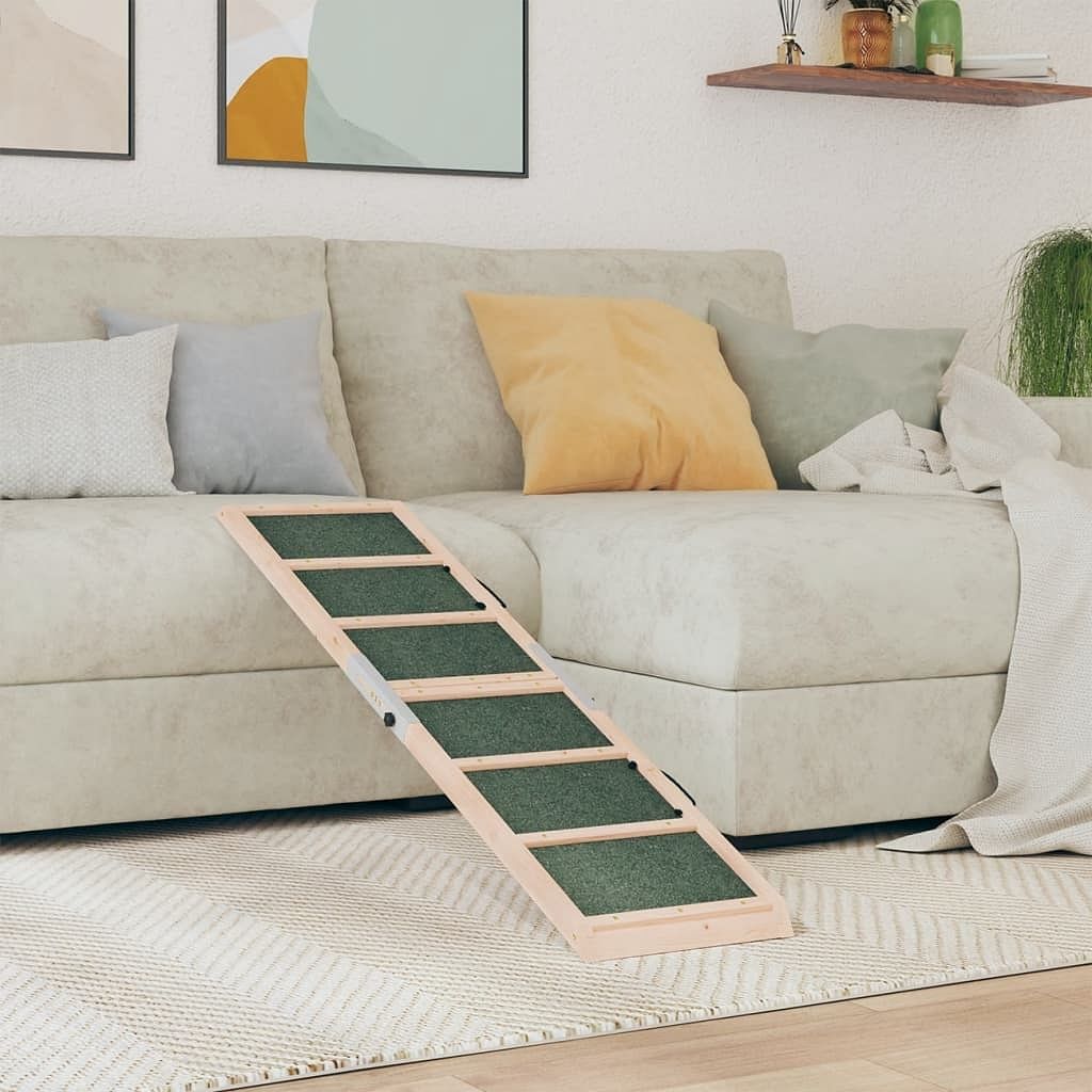 Dog ramp grey solid fir wood 47.2 x 11.8 in collapsible
