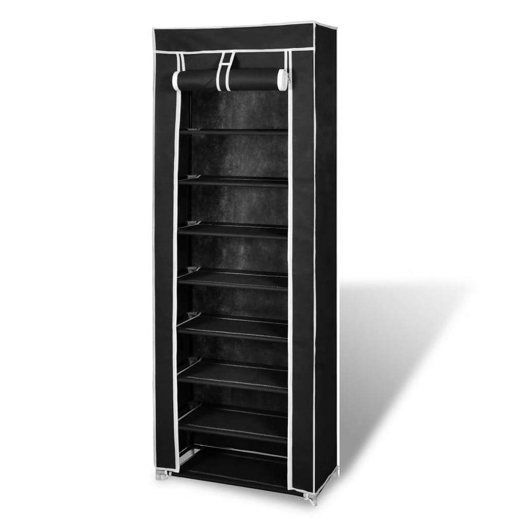 Shoe rack black polyethylene fabric and powder-coated steel large