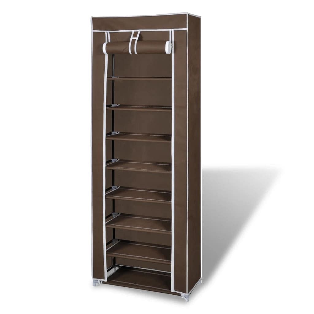 Shoe rack brown powder-coated steel, non-woven fabric