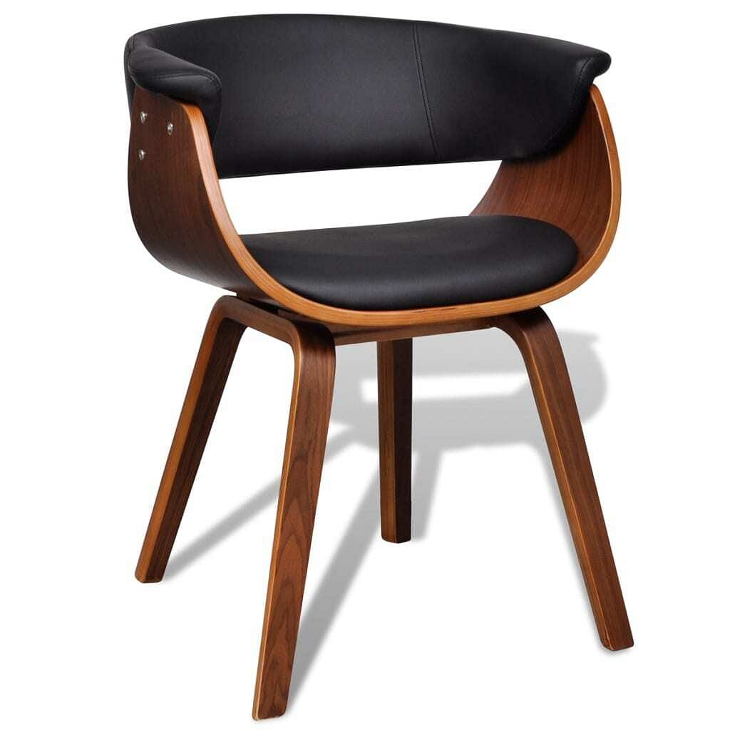 Dining chair black and brown faux leather and wood standard