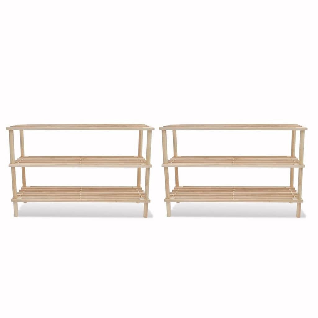 Shoe cabinet set of 2 natural wood solid fir wood medium